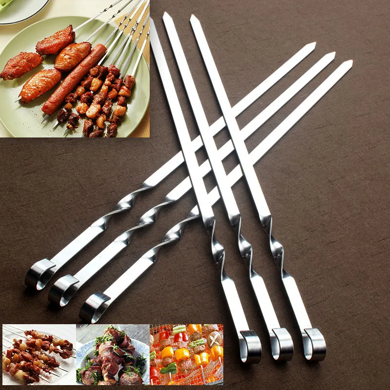 Duolvqi 6 pzBarbecue Spiedini Di Carne Pezzi Di Acciaio Inossidabile churrasqueira Arrosto Stick Barbecue Picnic All'aperto 220510