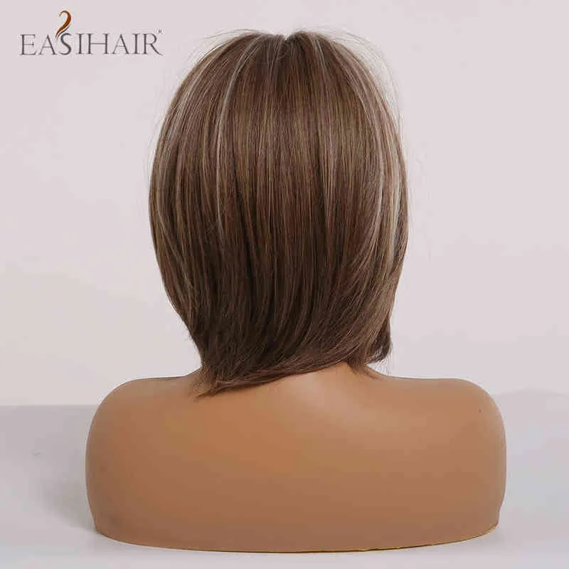 Easihair dunkelbrauner kurzer Bobo Hairstyle Bang Perücken mit blonden Highlight Cosplay Hitzeresistent Synthetic für Frauen 220525
