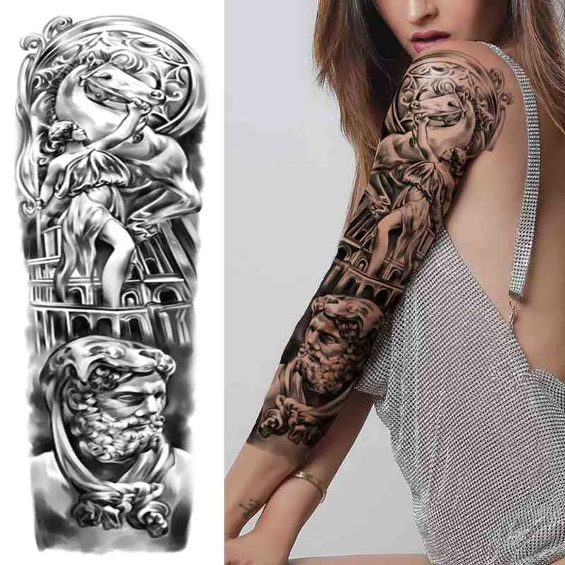 Nxy tillfällig tatuering långärmad lejon s för kvinnor män svart uggla tiger klistermärke falsk blomma skalle vattentät fullarm tatoos 0330