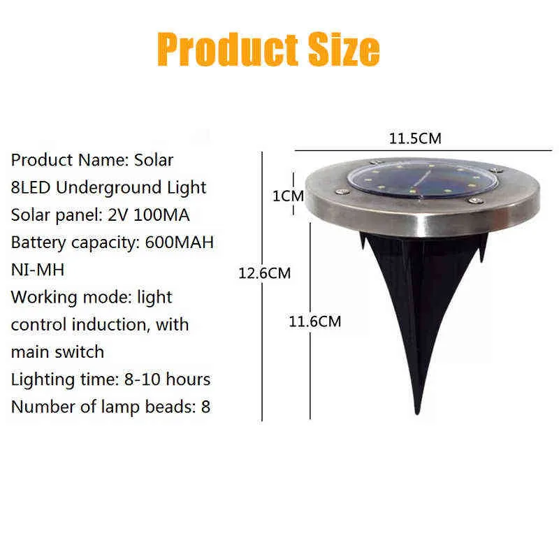 Solaire Sous Sol Lampe Led Solaire Pelouse Lumière Jardin Paysage Chemin Chemin Décoration Platelage Lumière Blanc Chaud Blanc Froid J220531