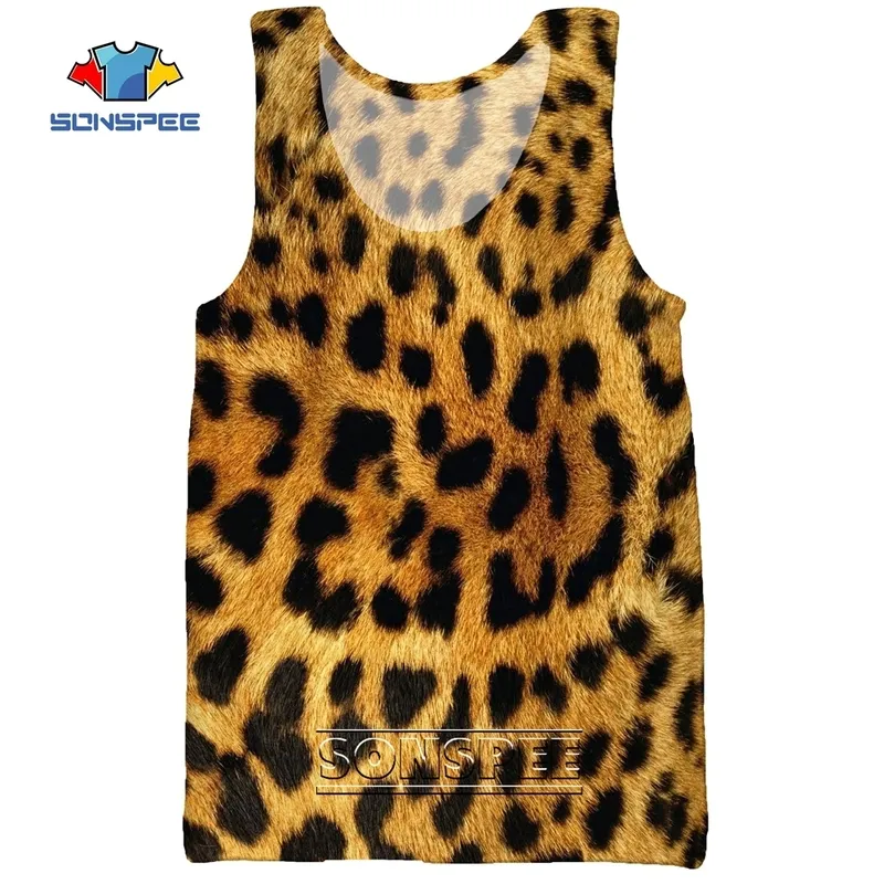 SONSPEE Leopard Animal Hunting 3D Print Men's Tank Tops Casual Fitness Bodybuilding Gym Muscle Funny Men Sleeveless Vest Shirt 220627