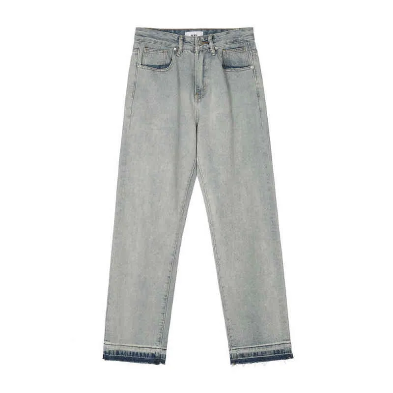 2021 Стильные мужские прямые джинсы с буквенным принтом в стиле ретро, потертые винтажные женские джинсовые брюки в стиле хип-хоп, Pantn Homme T220803