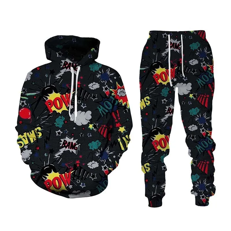 Hip Hop 3D Cartoon Printed Hoodie Pants Suit Cool Menwomen Sportwear Tracksuit Set Spring Autumn Mens Clothing 220810