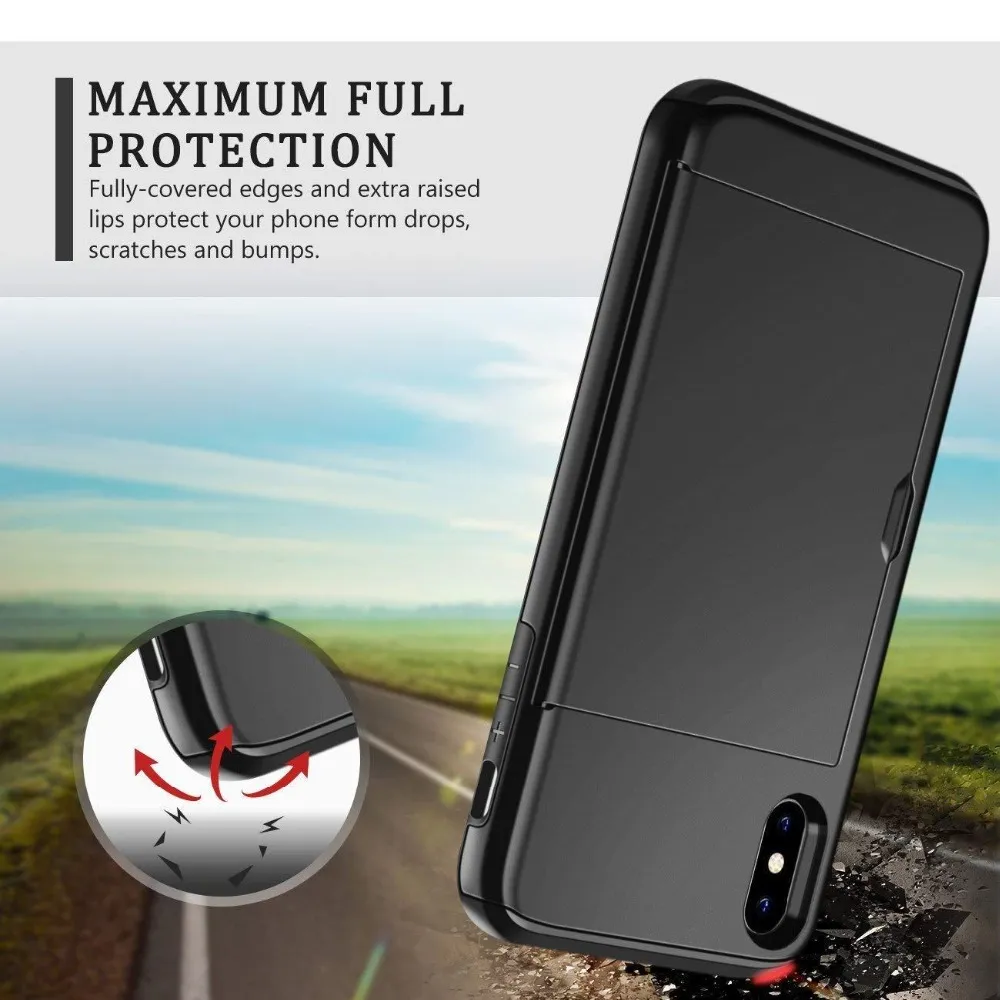 Armor Slide Card Case voor iPhone 13 12 Mini 11 Pro XS Max XR X Kaartsleufhouder Cover voor iPhone 8 7 6S Plus SE 2 2020 5 5S Case5522673