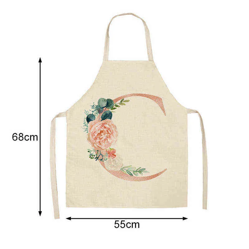 Rose Lettre Fleur Coton Lin Polyvalent Nature Couleur Fournitures De Nettoyage Tabliers De Cuisine pour Ménage Tablier Taille Bavoir Y220426