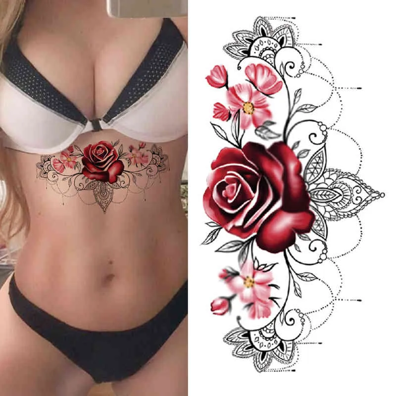 NXY Tatouage Temporaire Lily Chaînes Fleur s pour Femmes Fille Noir Papillon Dream Catcher Autocollant Faux Rose Sexy Tatoos Dos Corps 0330