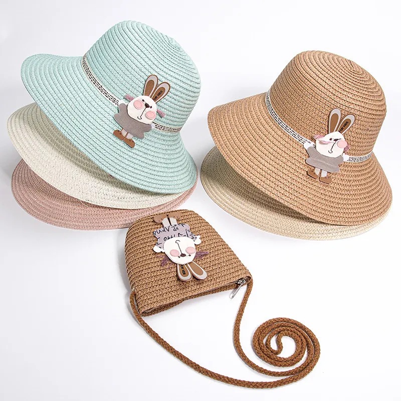 Dziewczyny dzieci urocze, swobodne słomkowe zestawy torebki dziecięce dziecko na świeżym powietrzu wakacyjna plażowa torby z kapeluszem z zestawem kwiatów Słońca Panama 220627