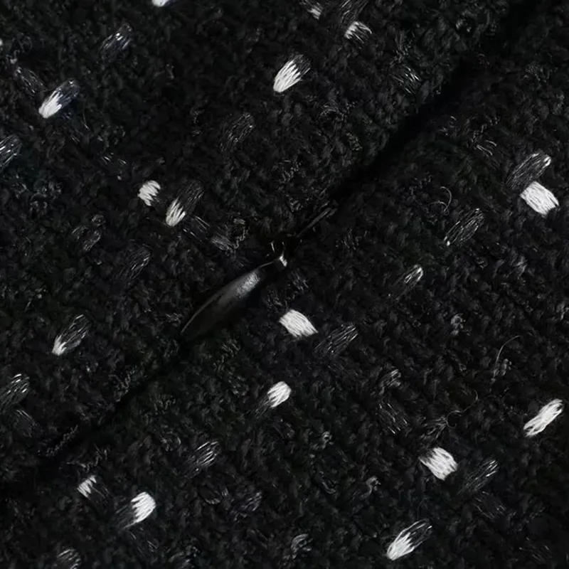 xikom Abito da donna vintage in tweed scozzese nero scava fuori abito femminile casual decorazione di perle colletto quadrato sottile mini abiti 220406