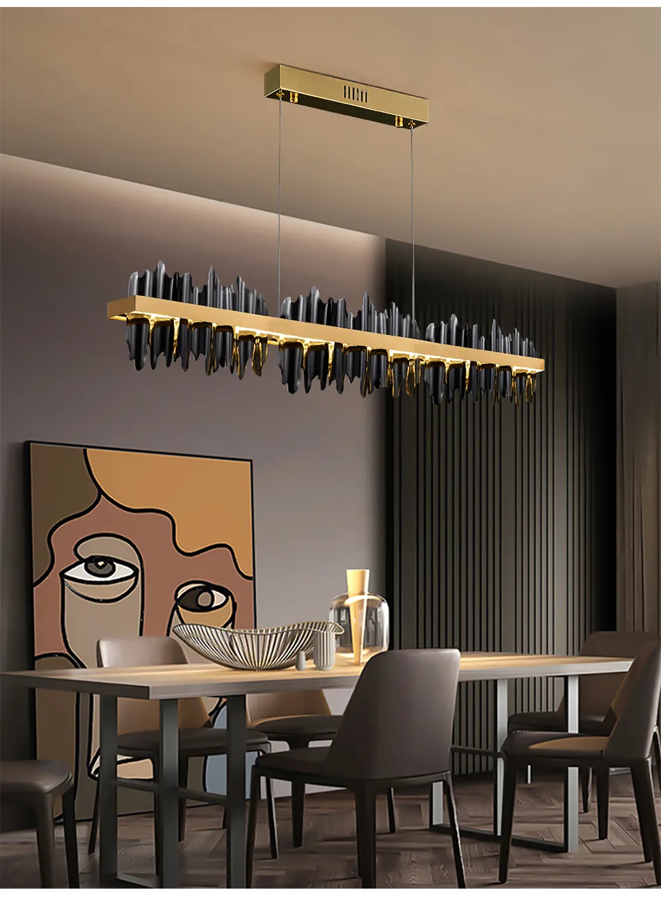 Schwarzer Esszimmer-Kronleuchter, rechteckig, LED-Heimdekoration, Leuchte, modernes Design, Kupfer, Kücheninsel, Hängelampe, 235 V