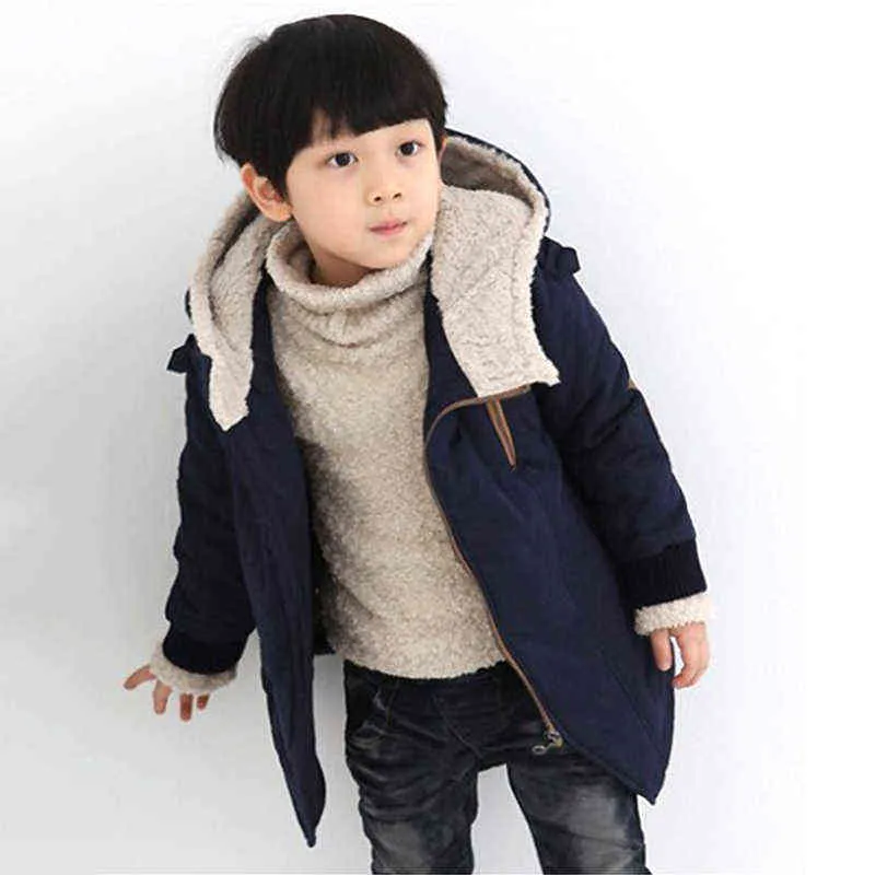 Winter Dicke Jungen Jacken 2021 Neue Warme Kleidung Kinder Mantel Plus Samt Stepp Jacke Junge Mit Kapuze Jacken Mid-Länge schneeanzug J220718