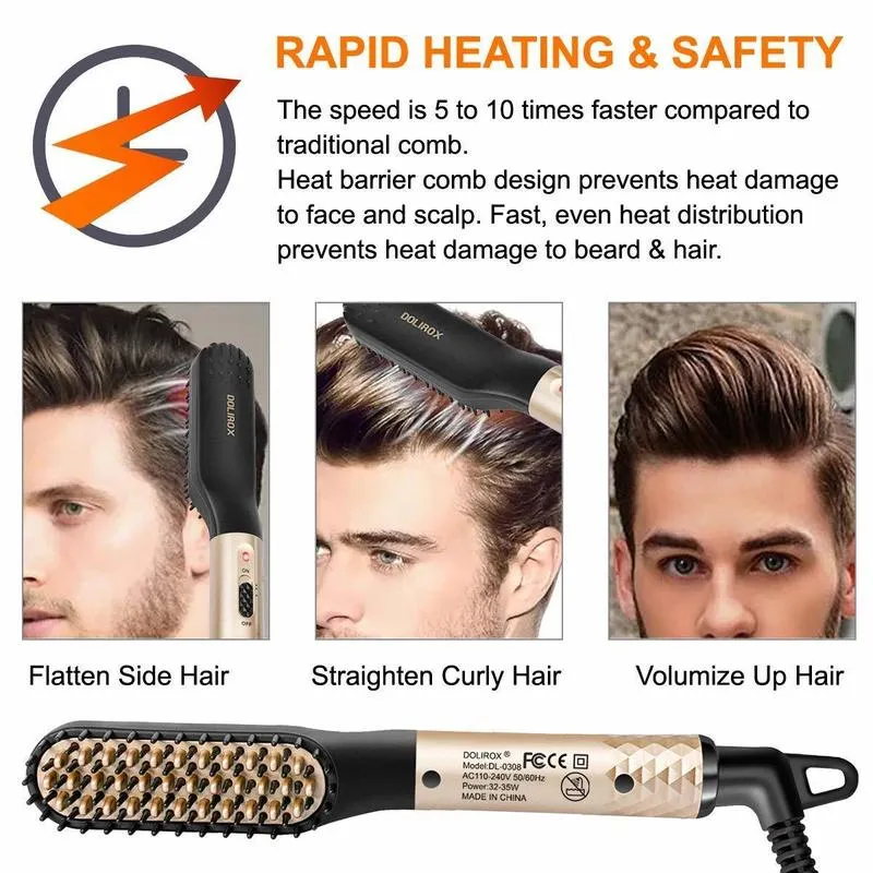 Erkekler Sakal Saç Styler Kıvırma Saç Düzenleri Fırça Demir Elektrikli Tarayıcı Hızlı Isıtma Körçü Saç Bakım Araçları 220602