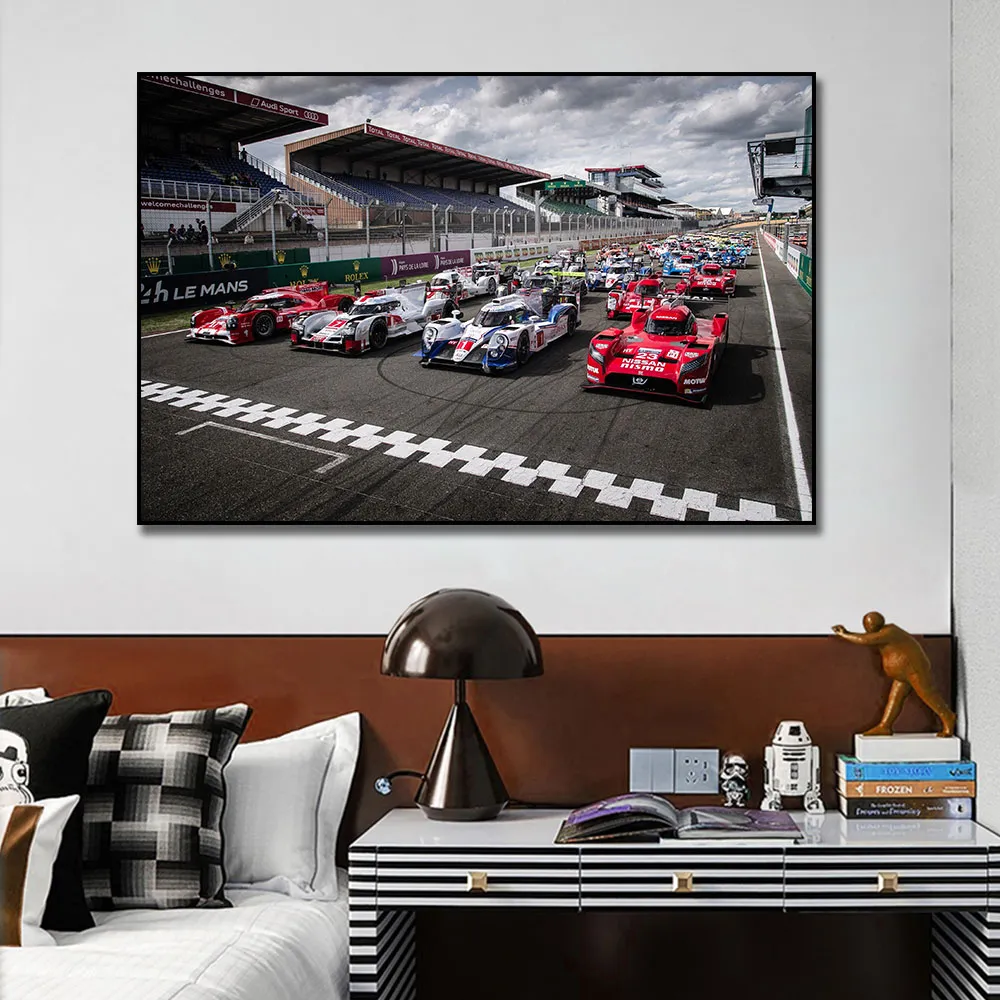 Le Mans의 24 시간 Le Mans Sport Racing Car Painting 인쇄 캔버스 북유럽 벽 예술 사진이 살고있는 누운 집 장식 프레임리스
