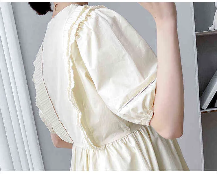 韓国スタイルの夏のパフペストリースリーブマタニティスイートシフォンドレスハイウエストスクエアカラー妊婦フォーマル衣類卸売J220628