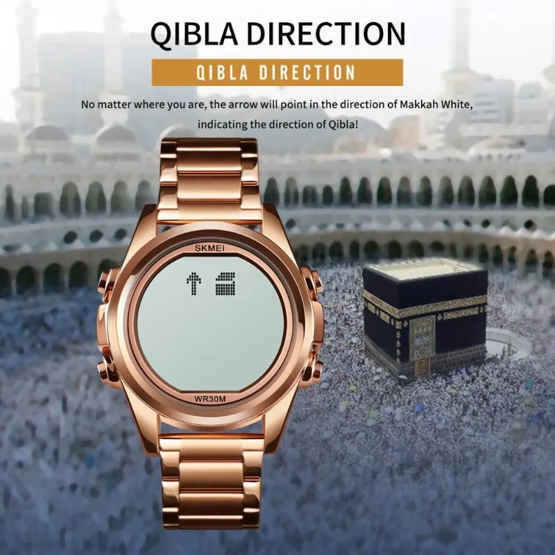 Bilek saatleri Skmei 1667 Müslüman Saat Qibla Zaman Hatırlatma NMANE Ekran Pusula Pusula Ayı Gün İslami Çocuklar İçin Bilek saati RAM232R