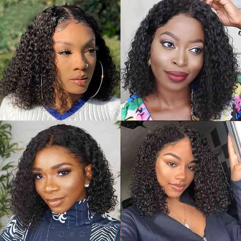 Remy Deep Wave T Part Lace Human Hair Wigs Short Curly Bob PrePluck Baby Brazilian Wig for Women 220609