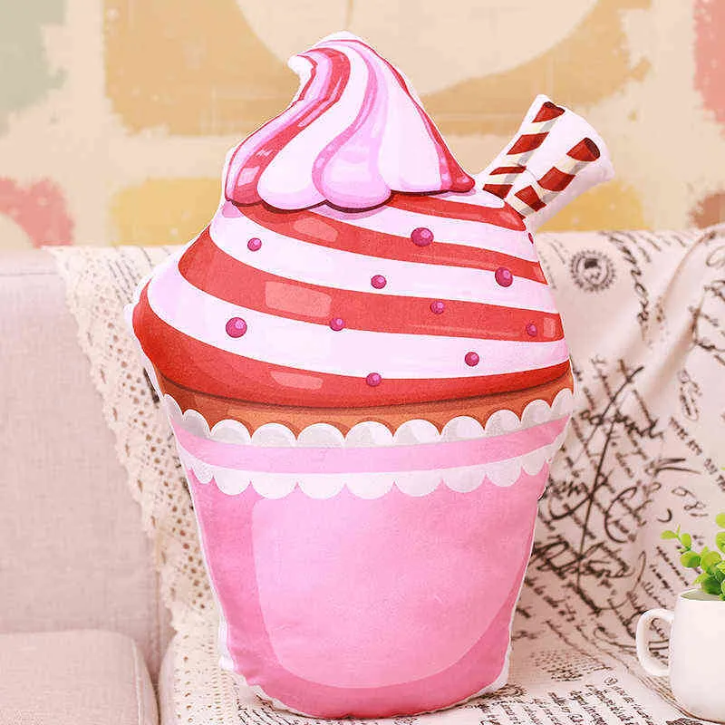 Pink Cup Cake Plush Cillow Ice Cherry Fruits Cookie Biscuit Cholocate Red Heart Filled Food Lady Decor J220704