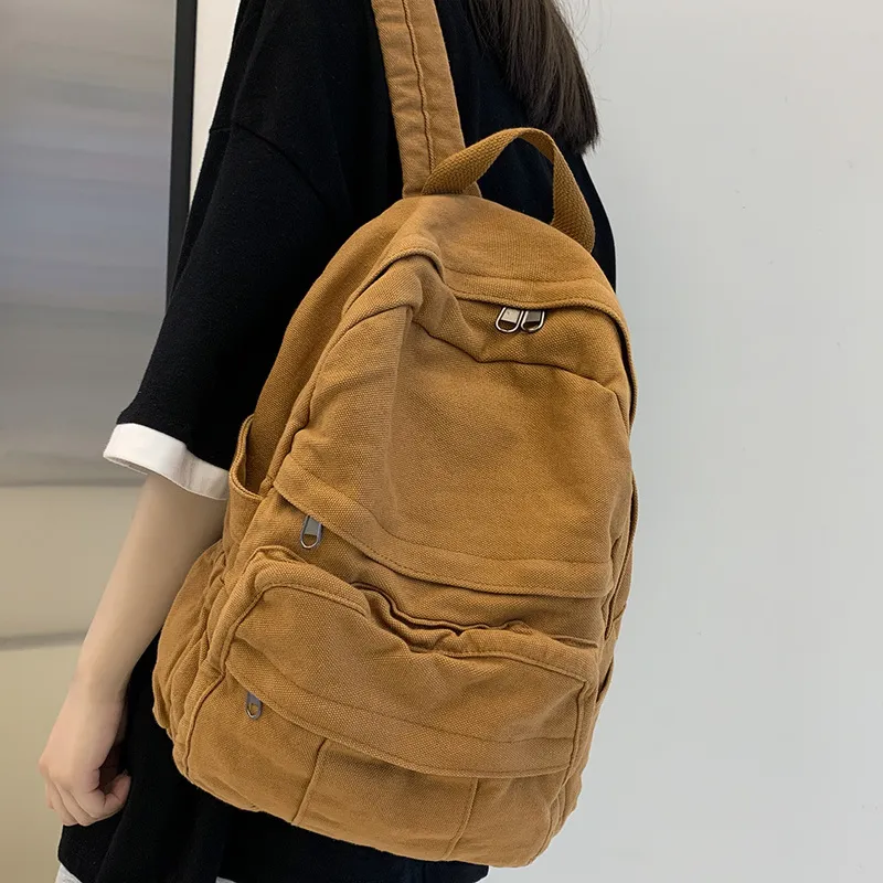 Девочная ткань школьная сумка модная студентка студент -студент Vintage Women Backpack Canvas Женская сумка для ноутбука путешествия Kawaii Ladies rackpack 22072290p