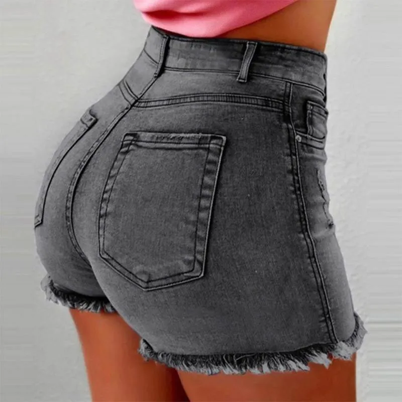 Summer Shorts Women Jeans Hög midja Kort för fransen Frayed Ripped Denim Pantalones Vaqueros Mujer 220602