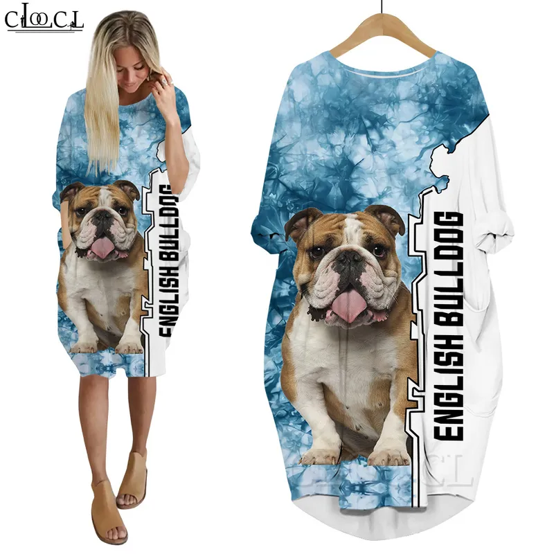 Robe femme Animal Border Collie 3D robes de fille amples à manches longues Style décontracté rue poche robe goutte W220616