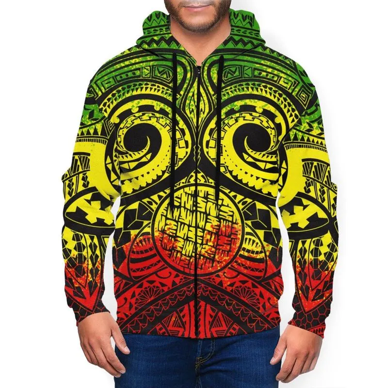 Hoodie Zip Up Sweatshirt Polynesian Tattoo Print Loose Long Sleeve Hip Hop Fashion Men Hoodies Custom On Demand DIY 220722