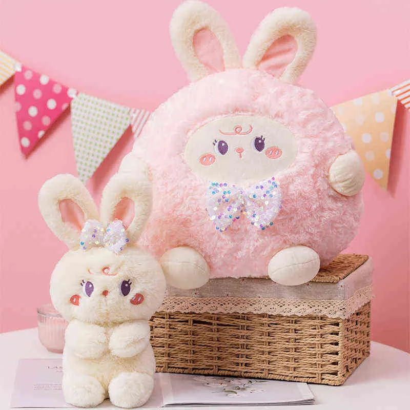 Cartoon Furry Rabbit Plush Toy Stuffed Animal Doll White Pink Bunny Pillow Cushion Kawaii Room Decor Lovers Baby Creative Gift J220704
