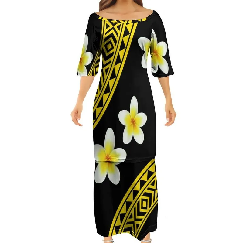 고품질 드롭 여성 클럽 바디콘 드레스 사모아 풀레타시 폴리네시아 전통 부족 디자인 드레스 2 조각 세트 220706