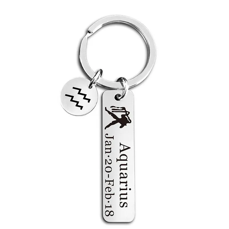 12 Zodiac Sign Letter Roestvrij staal sleutelhanger STAR -bord Verjaardagscadeau voor mannen Dames Koppel Key Rings houders tas hangt fijne mode -sieraden