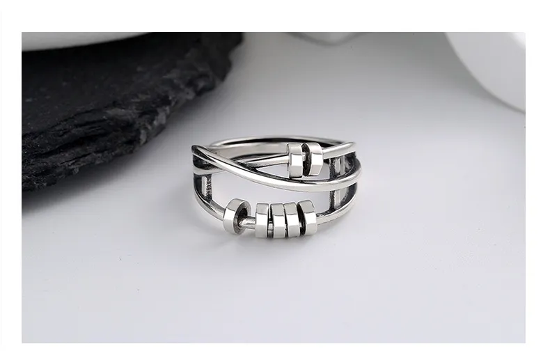 S925 Pure Silver Net Red Style Tre-Ring Smart Ring Ins Wish Lucky Pärlor Lätt utsökt pekfinger ring Kvinnor