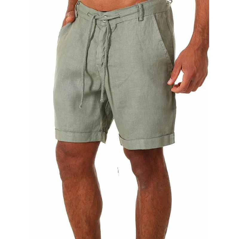 Men s casual mode vlas hoge kwaliteit shorts linnen vaste kleur korte broek mannelijk zomerstrand ademende 220715