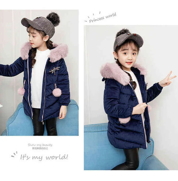 Mantenha a jaqueta de garotas de inverno quente resiste a frio de estilo de roupas com capuz de estilo longo e frio grave para crianças presentes J220718