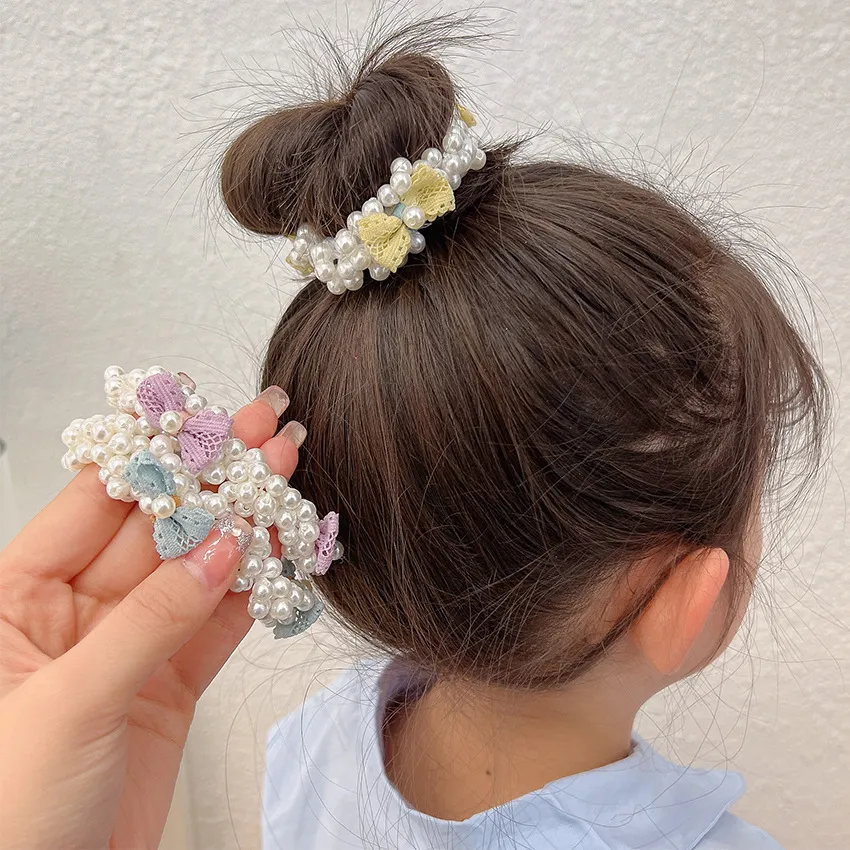 2022 اللؤلؤ الطفل القوس مرونة hairbands الزهور scrunchies الشعر العصابات المطاط الشعر التعادل الأزياء ذيل حصان الفتيات اكسسوارات للشعر