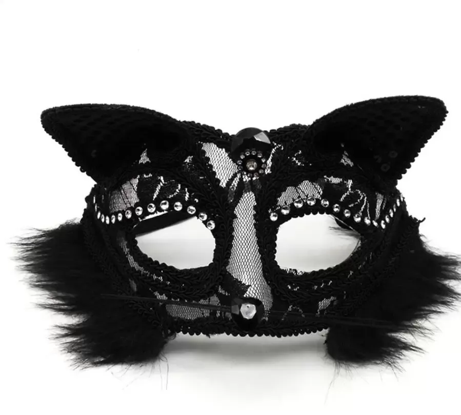 Cat Masquerade Lace Mask Party Sexy Women Wenece Half Face Ball Crystal Gatto Eyemasks Christmas Halloween Cosplay Costume Props Black White