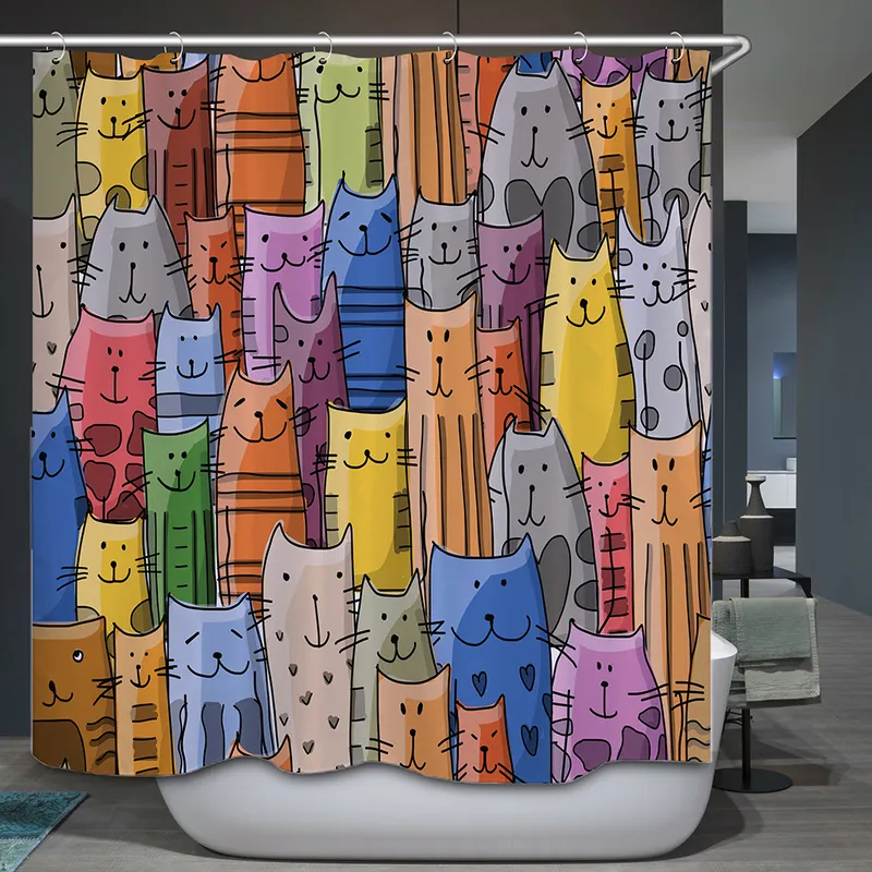 Милая кошачья водонепроницаемая занавеска для душа полиэстера с крючками для ванной комнаты экраны для ванной комнаты домашний декор Большой размер стены 220429