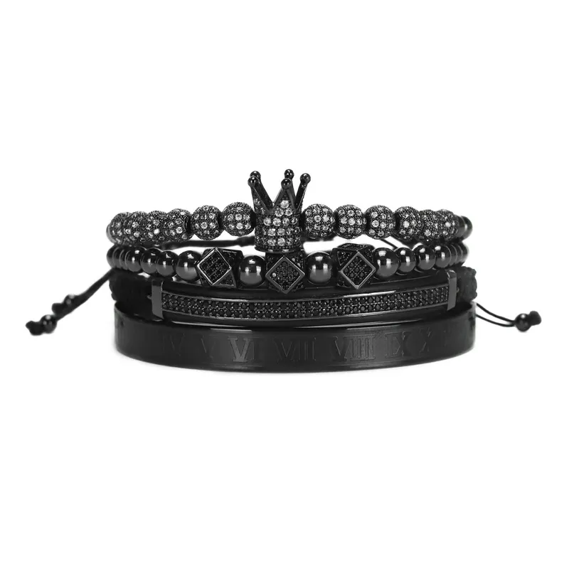 Lujo Royal King Queen Crown Charms Colorfast Pulsera de acero inoxidable CZ Beads Pulseras Brazaletes para hombres Mujeres Amante Joyería 220517