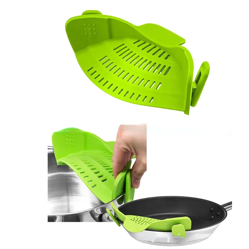 Silicone Kitchen Strainer Clip Pan Drain Rack Bowl Funnel Rice Pasta Vegetable Washing Colander Draining Excess Liquid Univers 220727