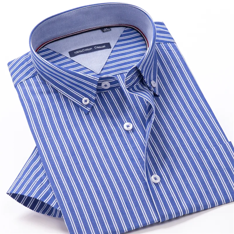 Classica camicia a maniche corta uomini estivi di alta qualità al 100% cotone leggero e comodo moda giovanile 220324