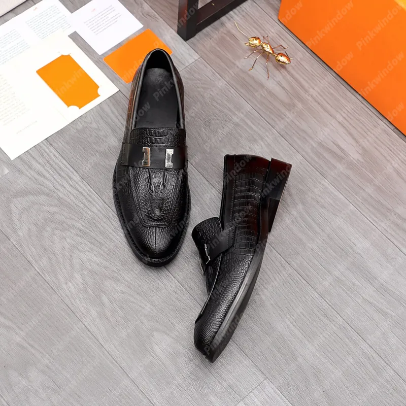 Mens Loafer Genuine Couro Sapatos de Alta Qualidade Vestido Sapatos de Negócios Derby Derby Crocodile Pattern Designer Homens Sneakers Cunhas Casuais 2203252