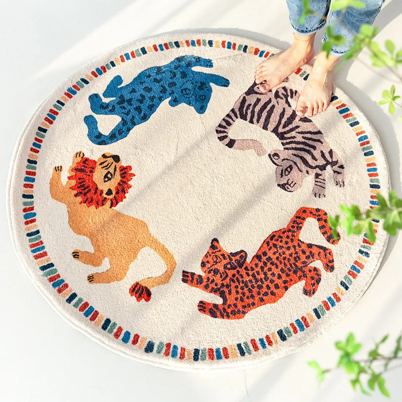 Fluffy matta för vardagsrum Round Sovrum Mattor Baby Crawling Carpet Animal Kids Play Mat Furry Mat för Barn Teen Room Dec