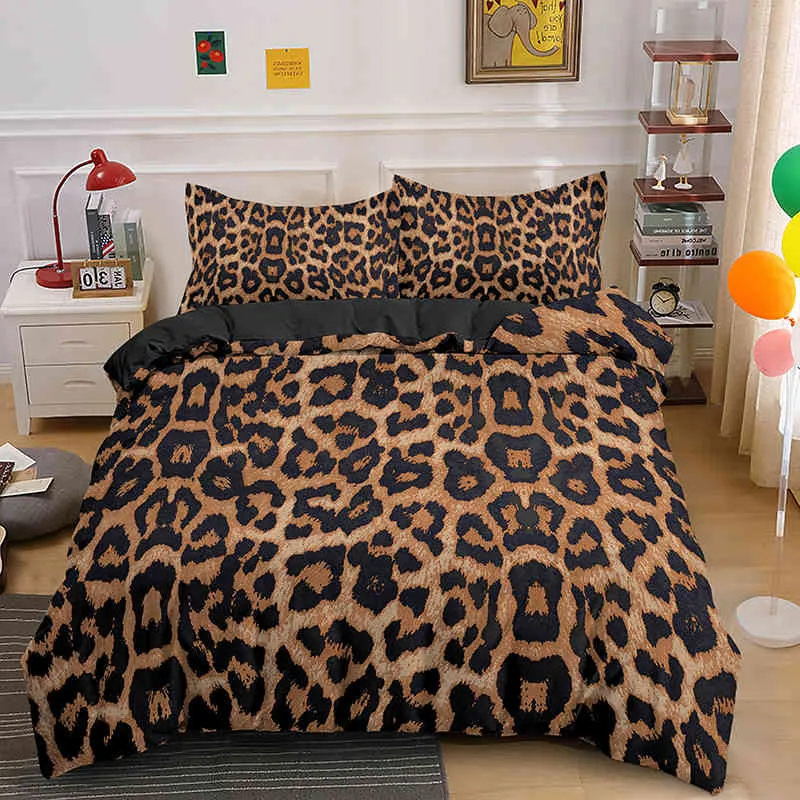 ヒョウ柄の寝具セット布団カバーキッズ10代の大人のキルトの掛け布団寝具付き枕カバー