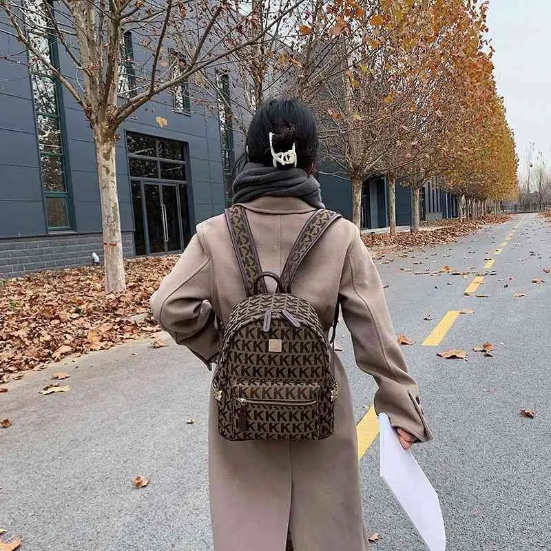 K-shaped Rivet Backpack Korean Version Chao2021 Brown Double Shoulder Crossbody Bag Fabric260S