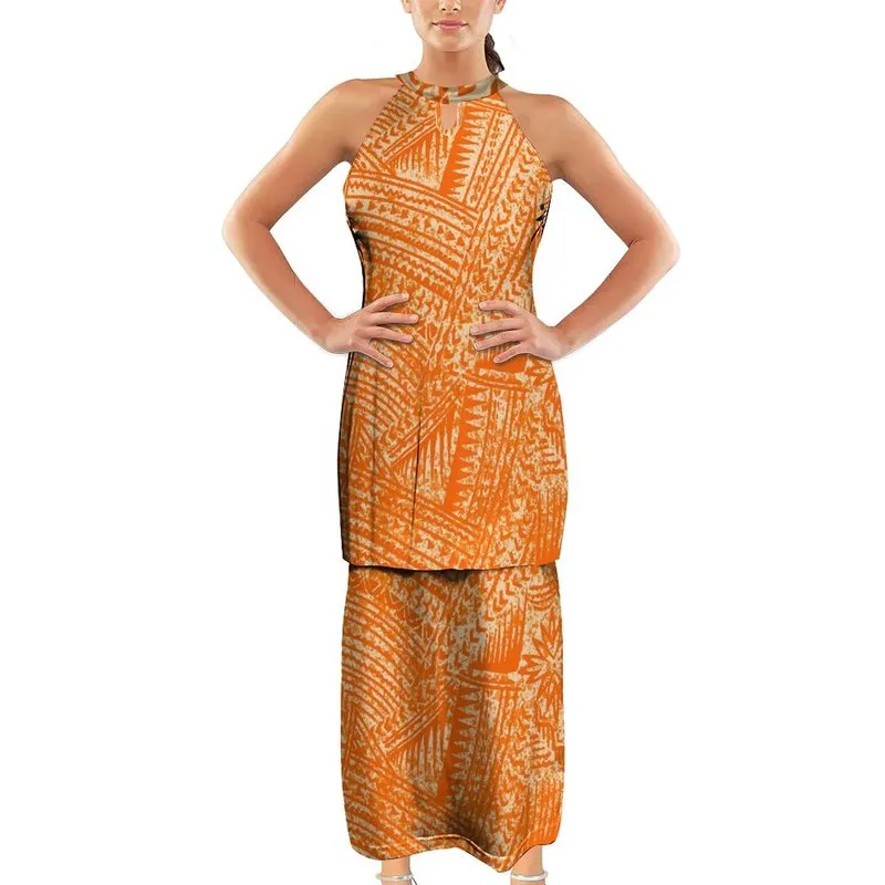 Robe de dîner sans manches verte d'été robe Puletas de conception samoane polynésienne grande taille 7XL grandes personnes haut jupe 2 pièces ensemble 220706