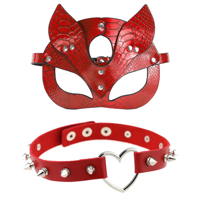 sexig röd lädermask bdsm het fetisch maskerad katt öron kvinna ansikte kostym karneval cosplay fest födelsedag vuxen spel