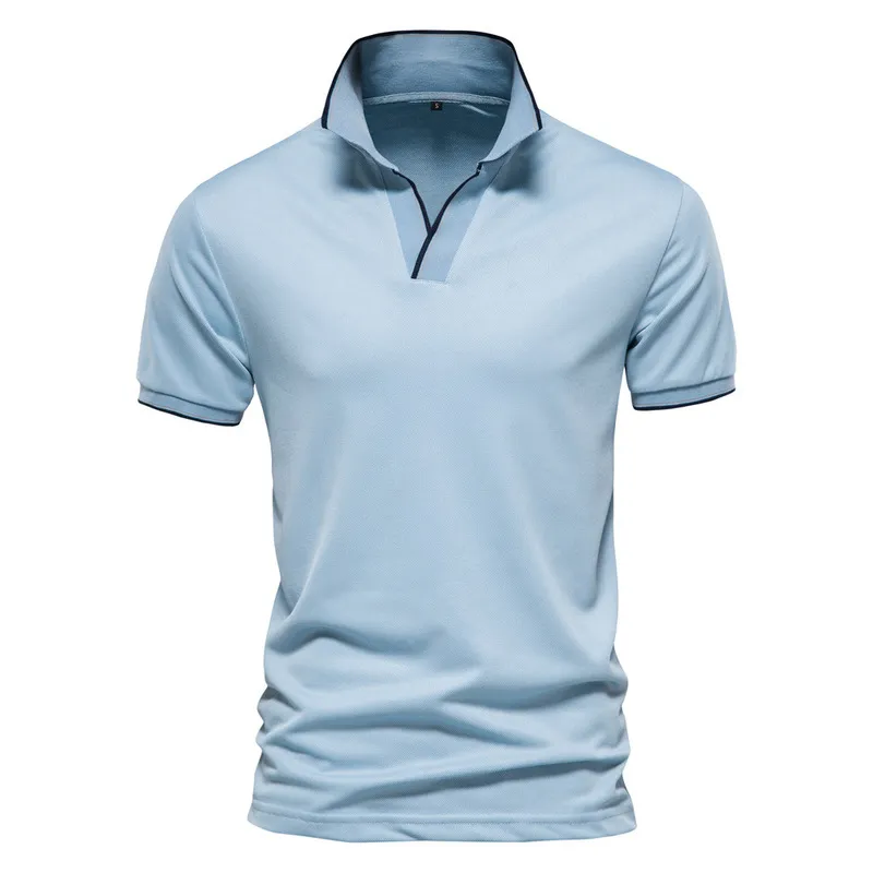 Printemps été hommes couleur unie col en V POLO hommes décontracté t-shirt respirant salopette à manches courtes hauts taille américaine 220714