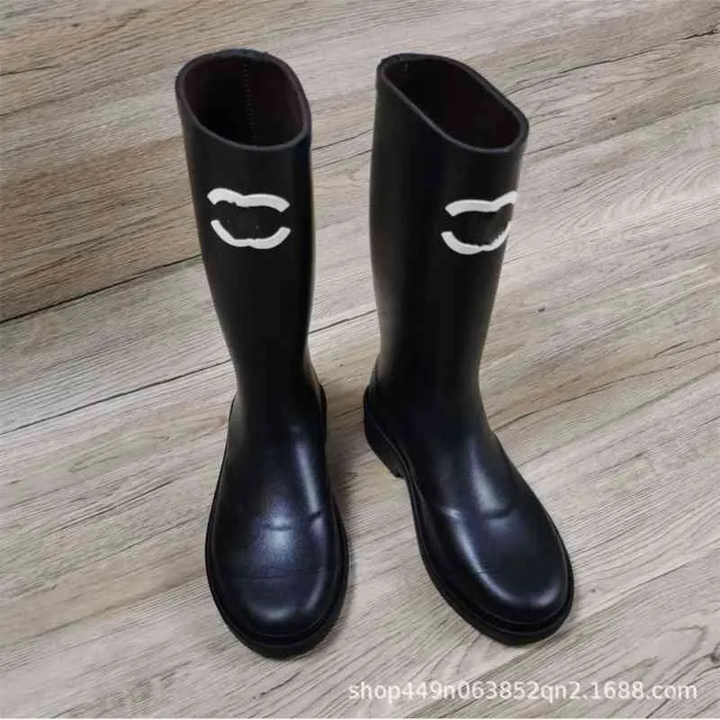 Long Mid-tube Rain Boots Rain Boots 2022 Solid Color Printing Outsole Trendy Women's Shoes