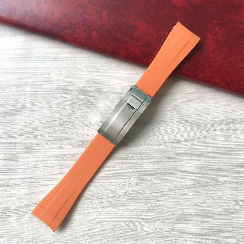 Bandas de reloj 21 mm naranja extremo curvado suave RB silicona caucho reloj para Explorer 2 42 mm dial 216570 correa pulsera261q