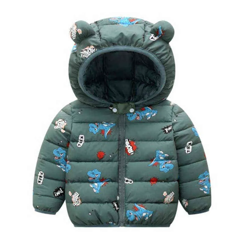 2021 nuova giacca di moda ragazzi inverno caldo cartone animato dinosauro e orso polare bambino bambini giacca con cappuccio abbigliamento bambini J220718