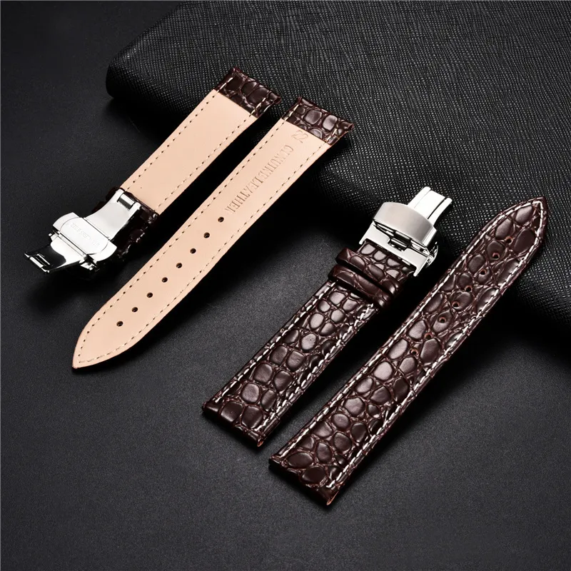 Top Luxury Pattern Watchband Leather Straps 18mm 20mm 22mm 24mm With Stainless Steel Automatic Clasp Wristwatch Band 220507