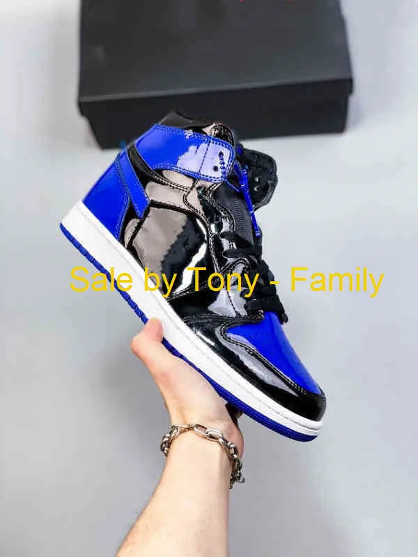 12 days Delivered 1s Patent High Top Board Basketball 1 Shoes Man Women Patent Leather Fluorescent Green Beika Blue Black Red Paint Finish