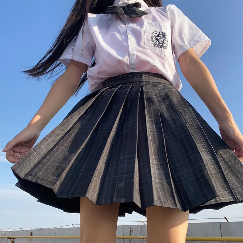 Houzhou Gotik Siyah Ekose Etek Kadın Kawaii Harajuku Yüksek Bel Pileli Mini Etekler Japon Okul Üniforma Tiki Tarzı JK 220317