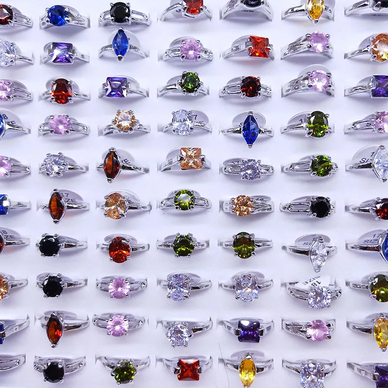 Ringas de cristal de zircão colorido da moda para mulheres e homens mistas de joalheria de moda de moda de festas de casamento por atacado